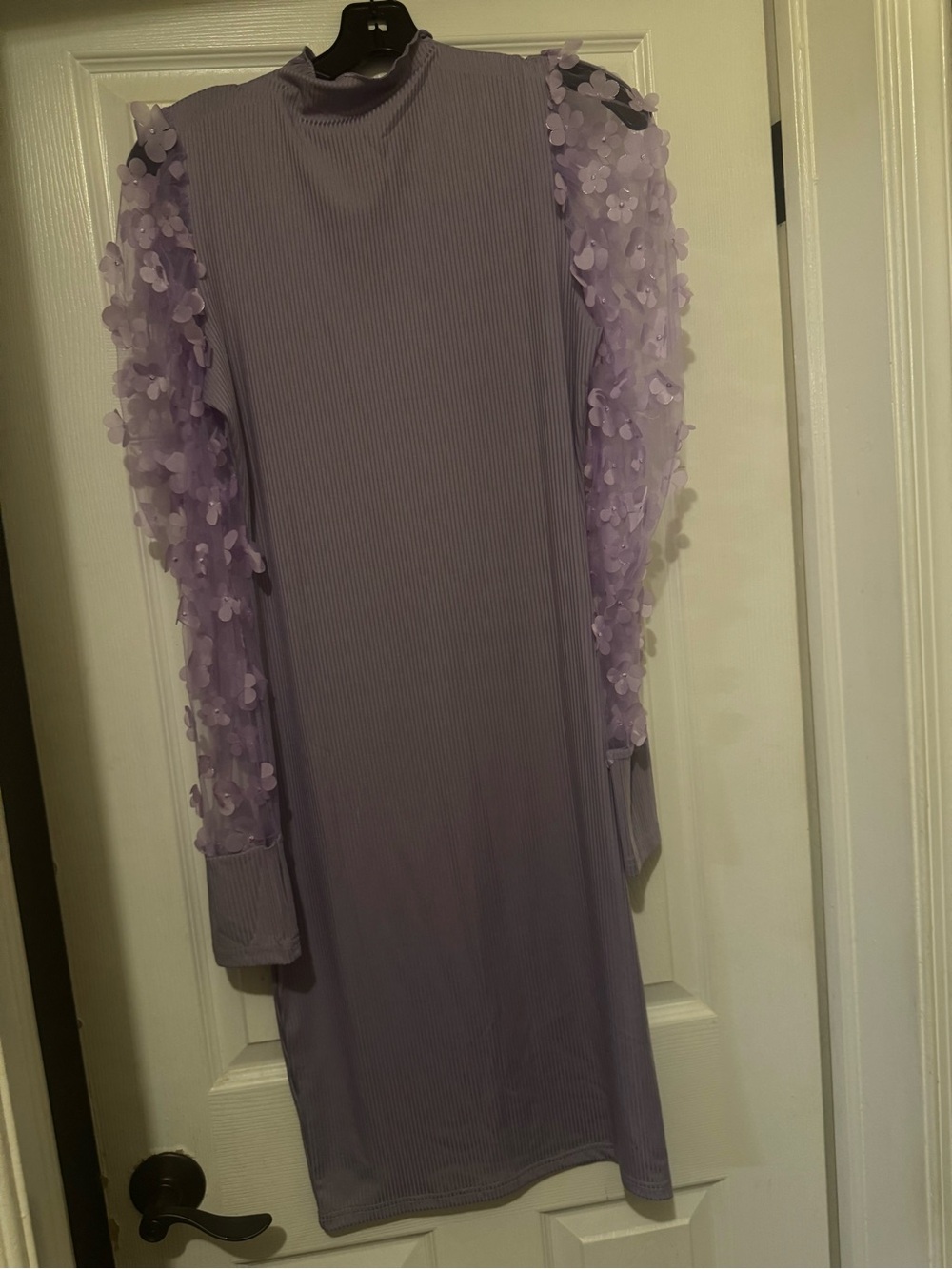 Lavender dress with floral sleeves